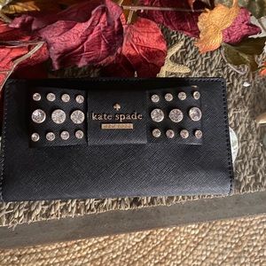 Kate Spade black leather wallet with rhinestones